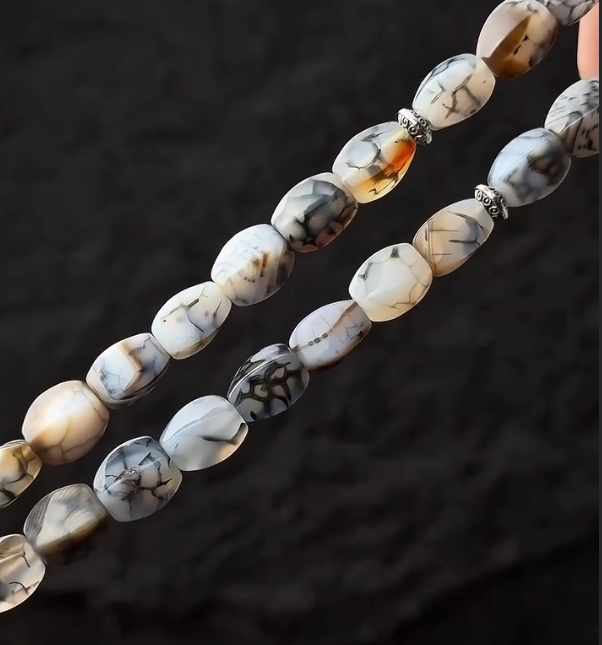 REAL White Agate Stone Islamic Prayer 33 beads Tasbih Misbaha Rosary Tasbeeh