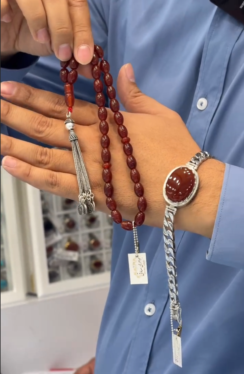 Miracle Red Agate Natural Stone Tesbih Red Aqeeq Bracelet (Hifazat ka Pathar)